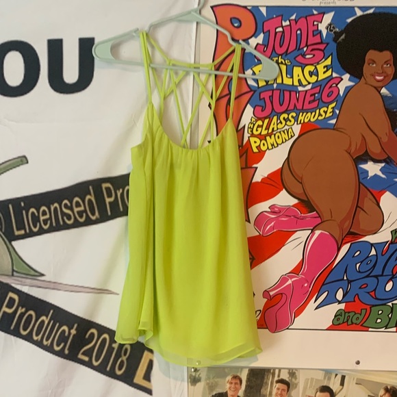 Neon Lime Yellow Green Criss Cross Back Tank - Picture 3 of 4